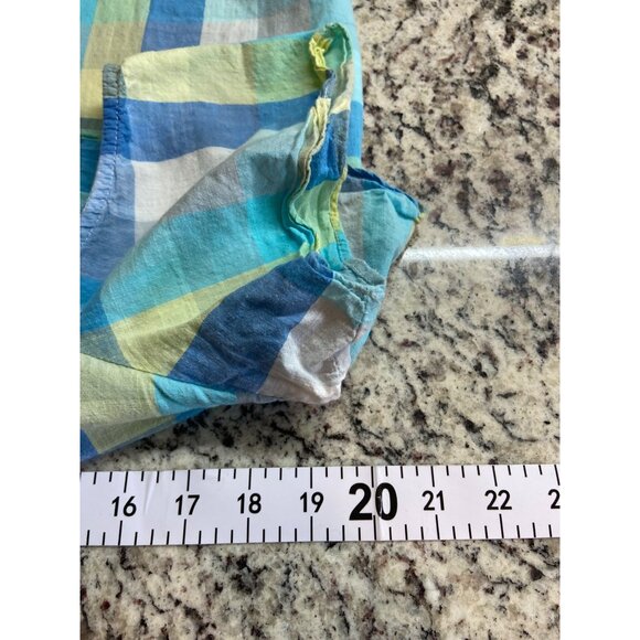 Bobeau Y2K Plaid Cold Shoulder Ruffle Top L Blue Yellow Preppy Boho Chic - Picture 6 of 7